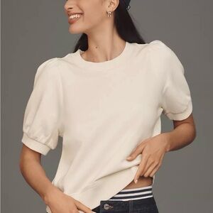 NWT Anthropologie Maeve Stone Dust Puff Sleeve Sweatshirt Tee SZ SMALL